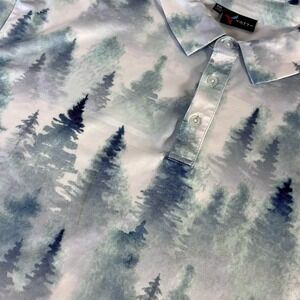Yatta Golf Mens XXL Polo Shirt Blue Green Pine Forest Tree Print Performance